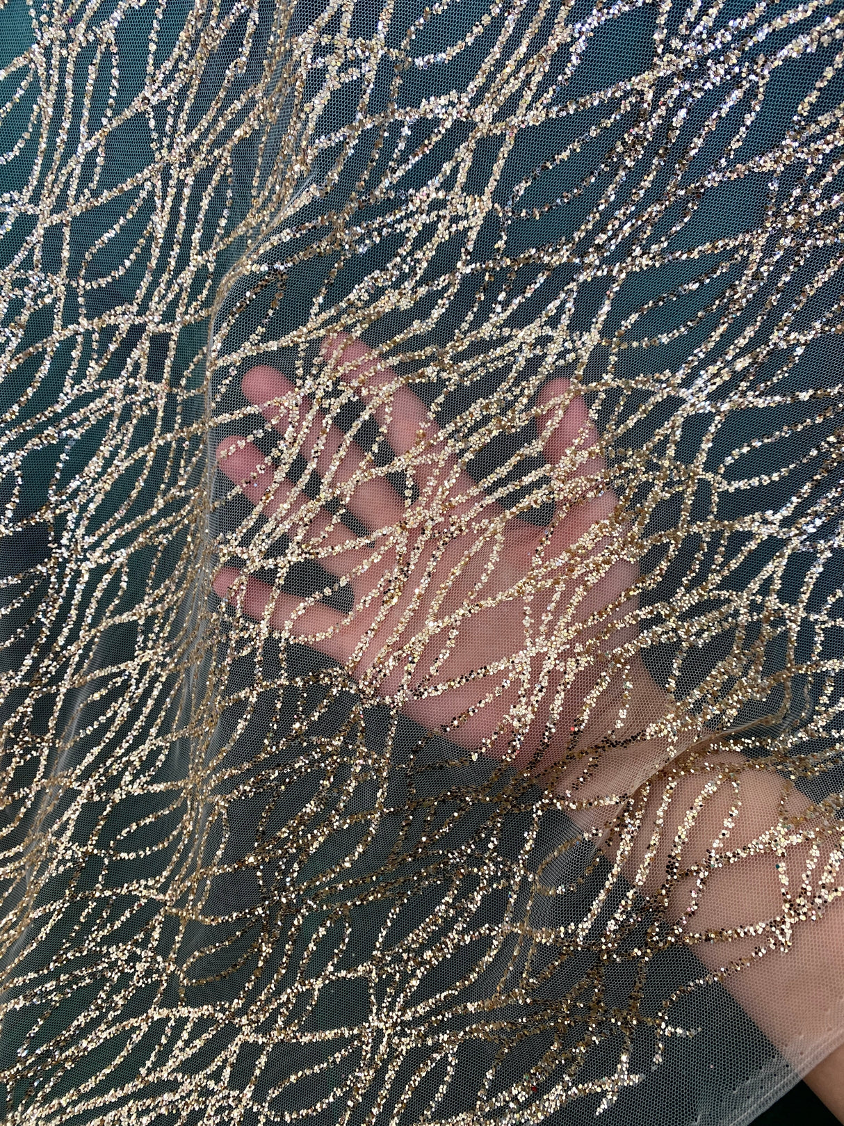 Gold Glitter Lace on Mesh