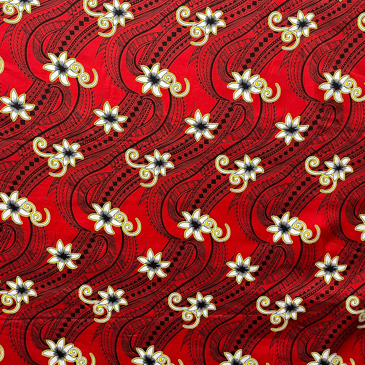 Tiare Waves Traditional Tattoo Polyester Fabric - Traditional Tattoo Waves Print, 60" Width (1 Yard)