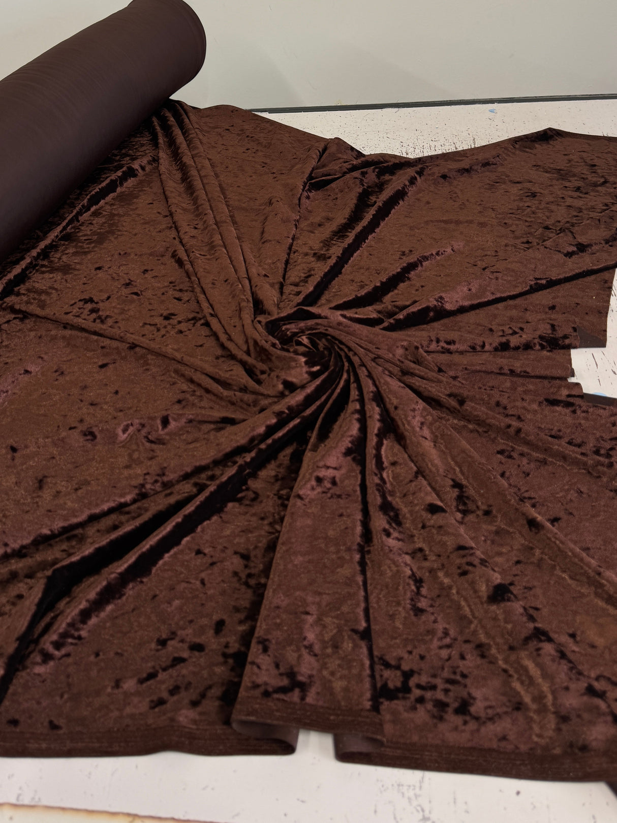 Stretch Crushed Velvet Chocolate Brown