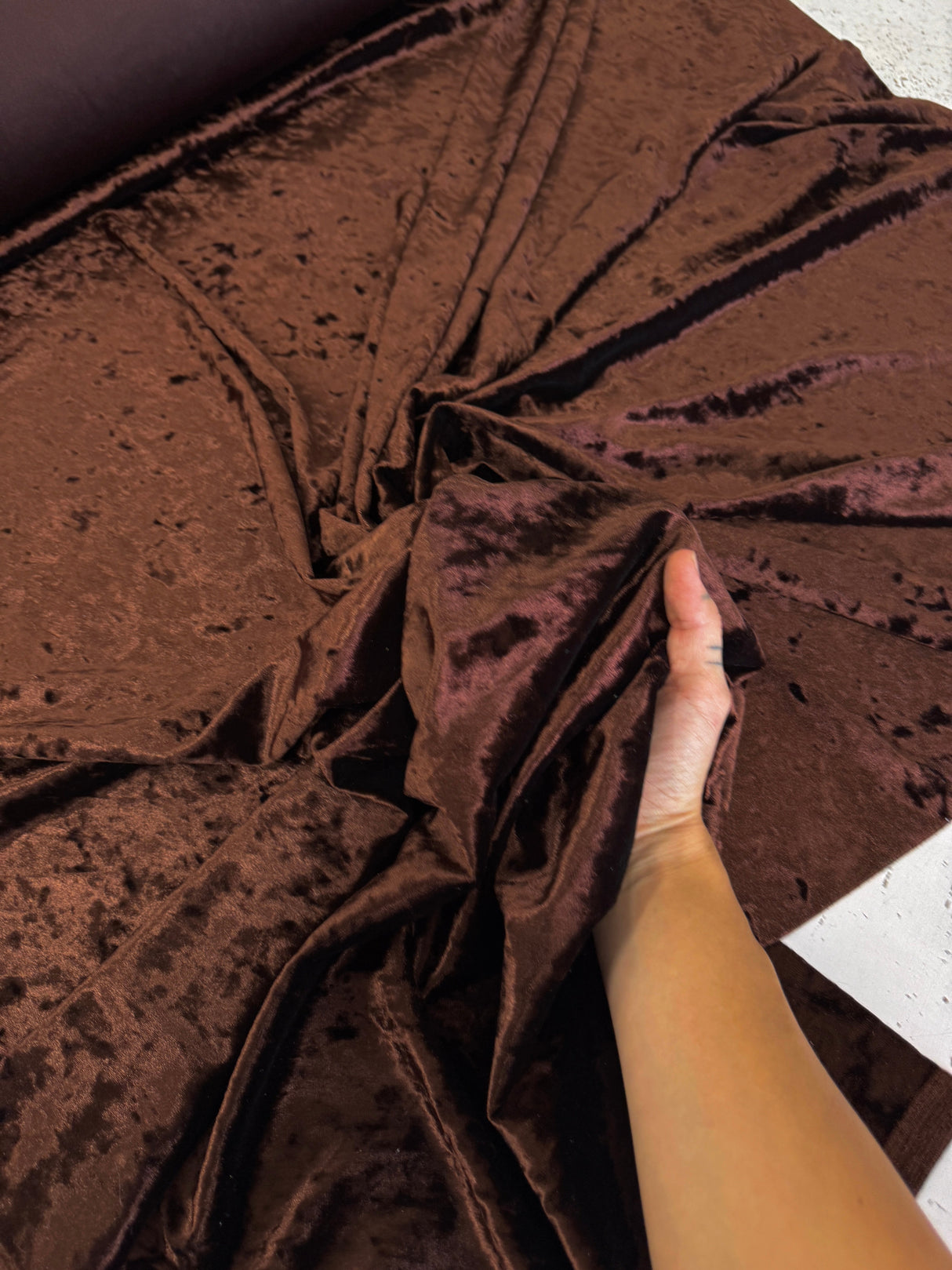 Stretch Crushed Velvet Chocolate Brown