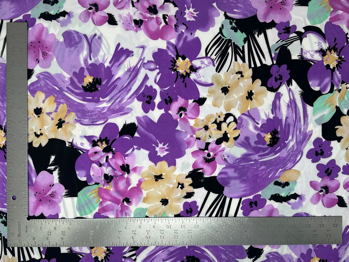 1 Yard Elegant ITY Knit Floral Print Fabric for Tops Dresses and Skirts 58 Inches Width