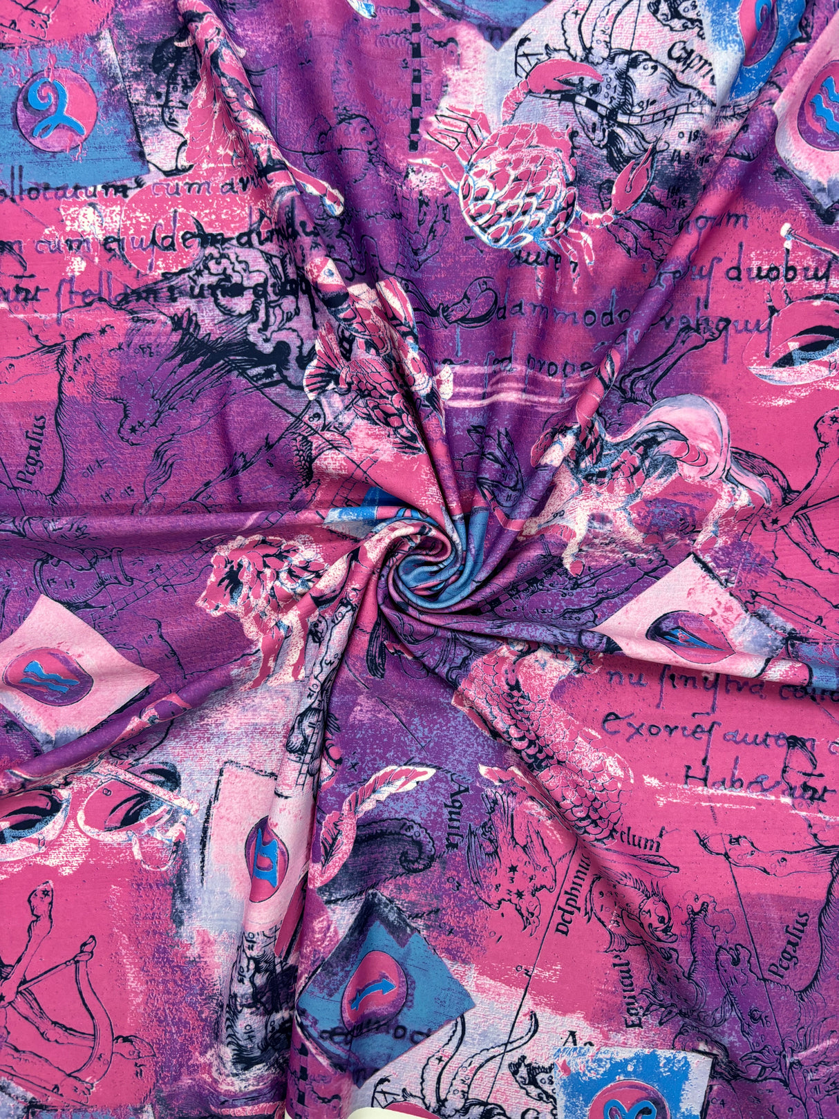 Pink Astrology Print Polyester Spandex Fabric - Pink Astrology Print, 58"/60" Width (1 Yard)