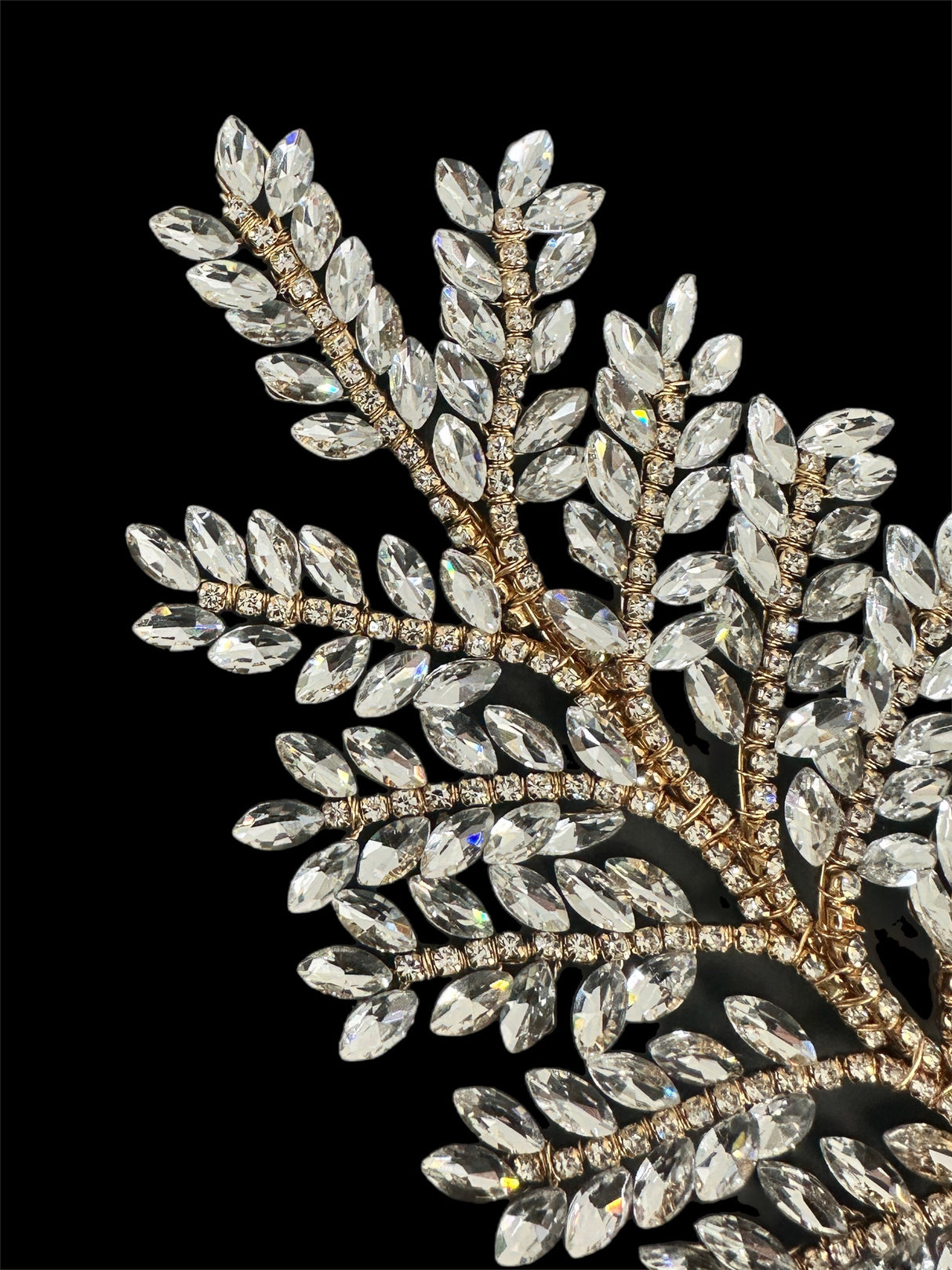 Gold Silver Bridal Leaves Rhinestone Applique