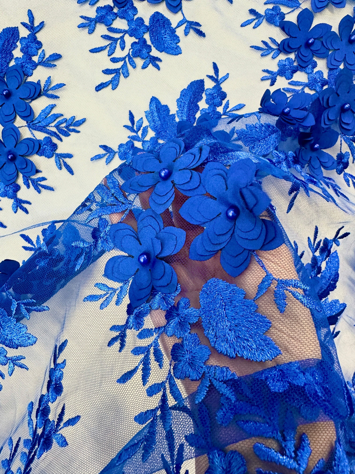 3D Floral Mesh Lace Royal Blue