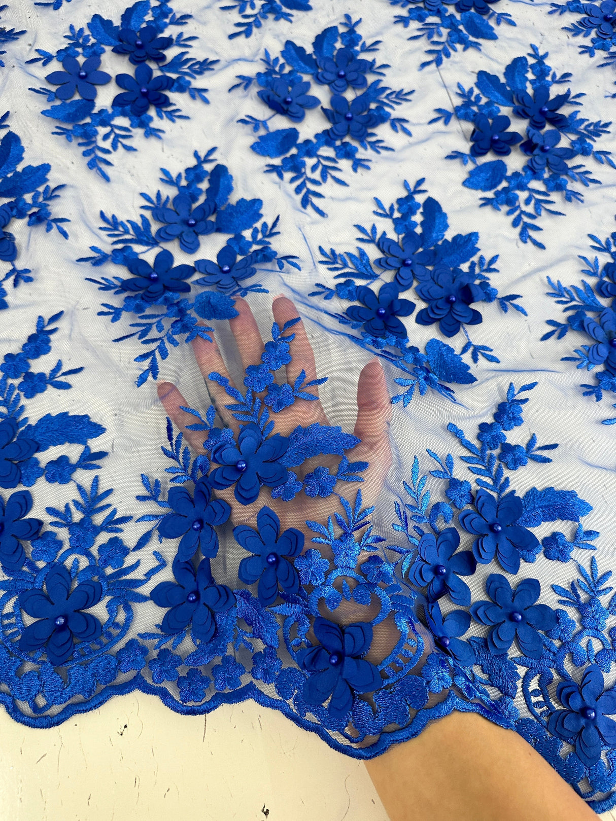 3D Floral Mesh Lace Royal Blue