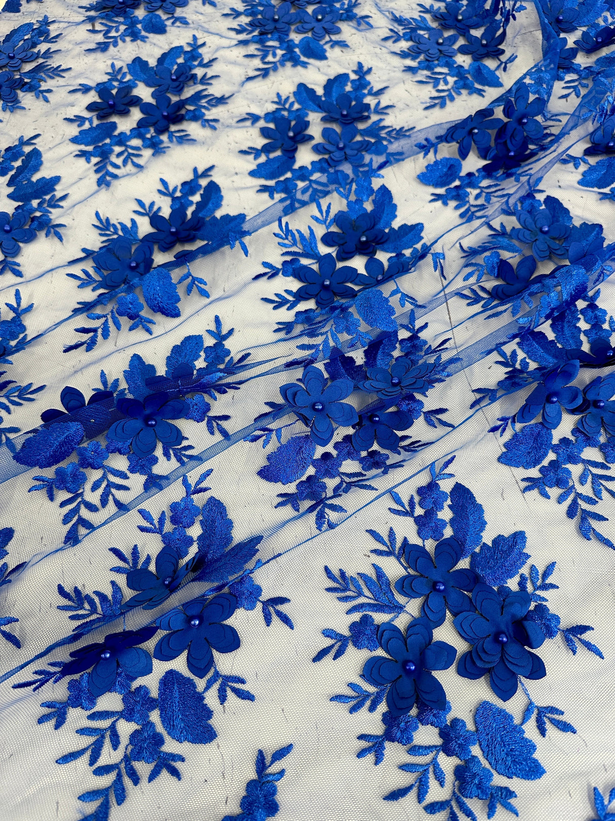 3D Floral Mesh Lace Royal Blue
