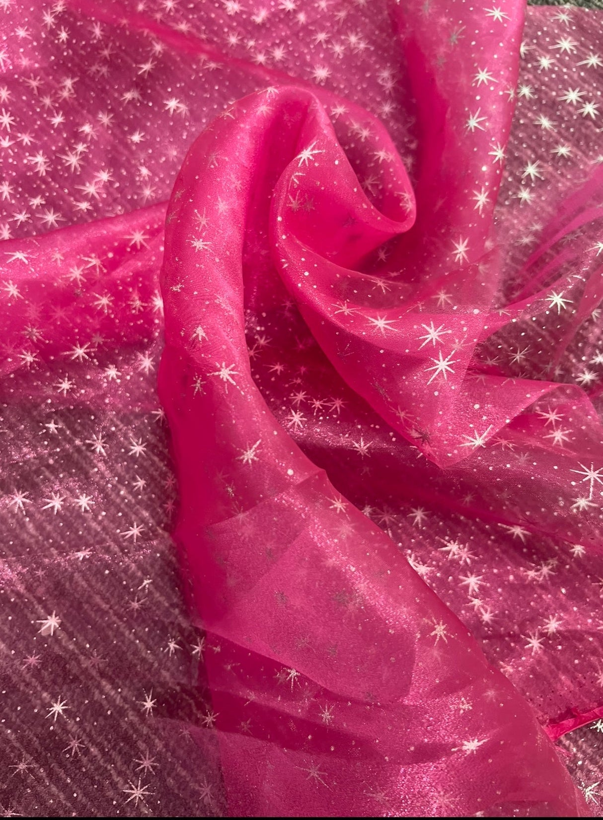 Sheer Shooting Star Organza Hot Pink