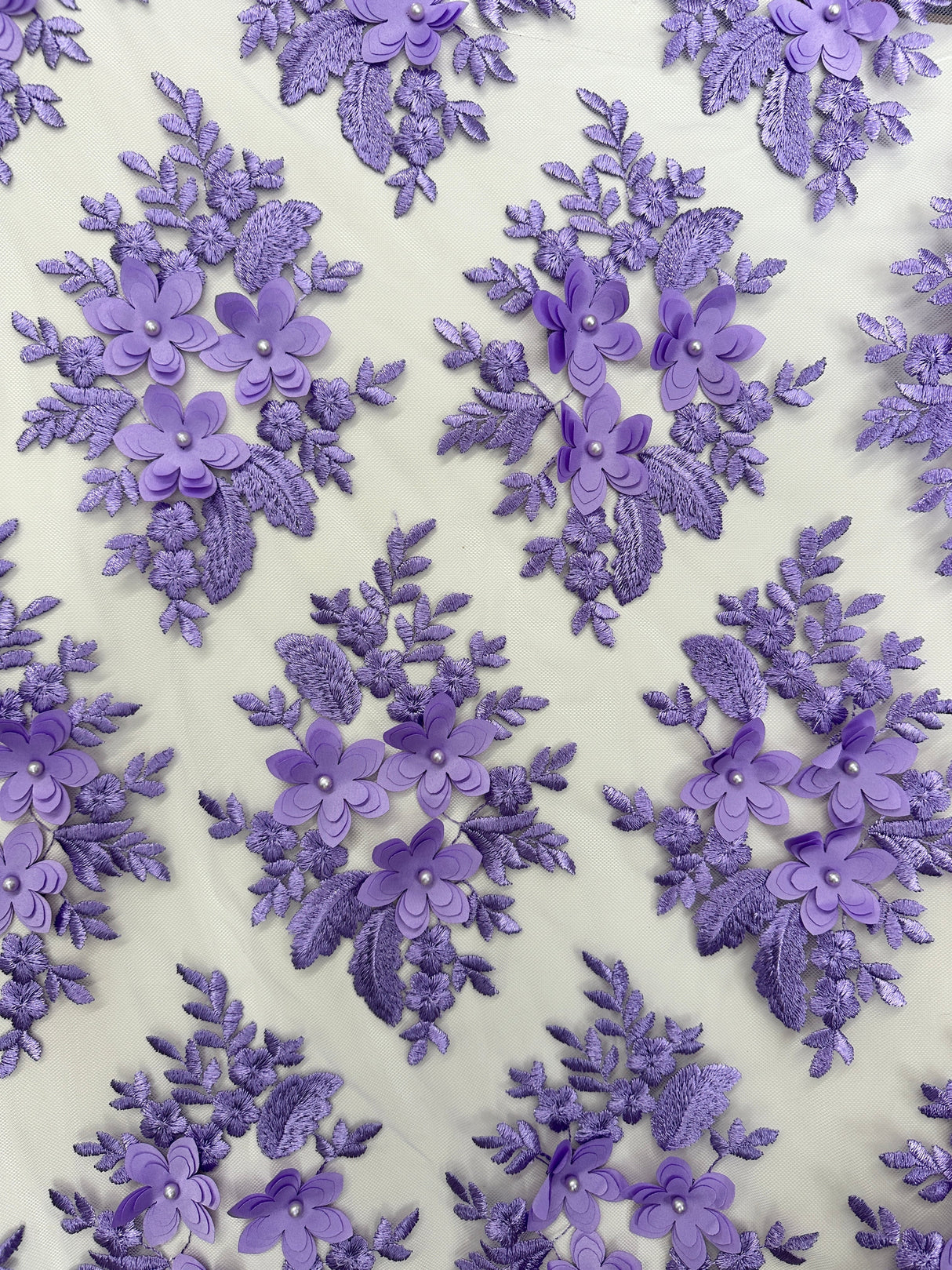 3D Flower Scalloped Mesh Lace Lavender