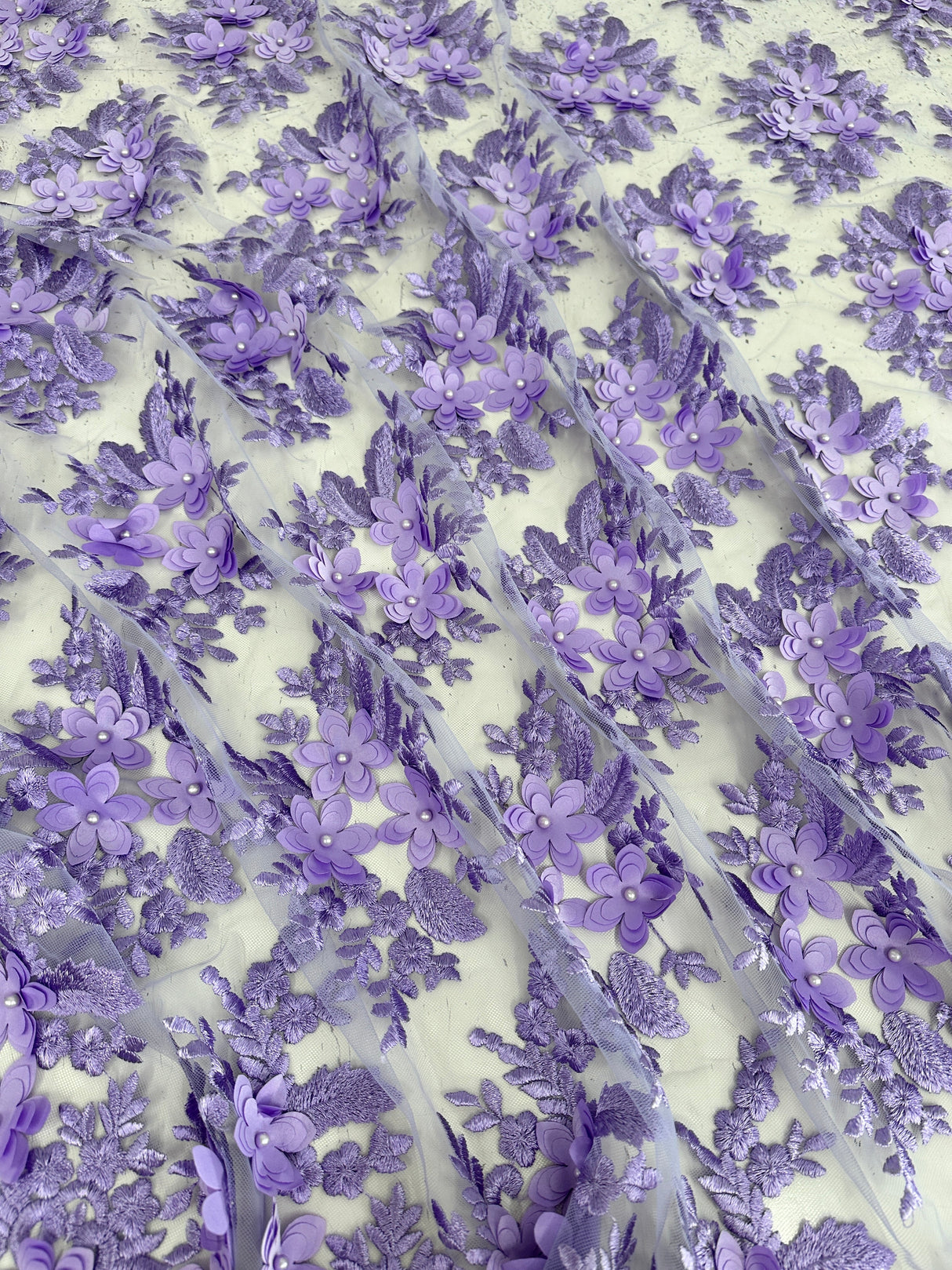 3D Flower Scalloped Mesh Lace Lavender