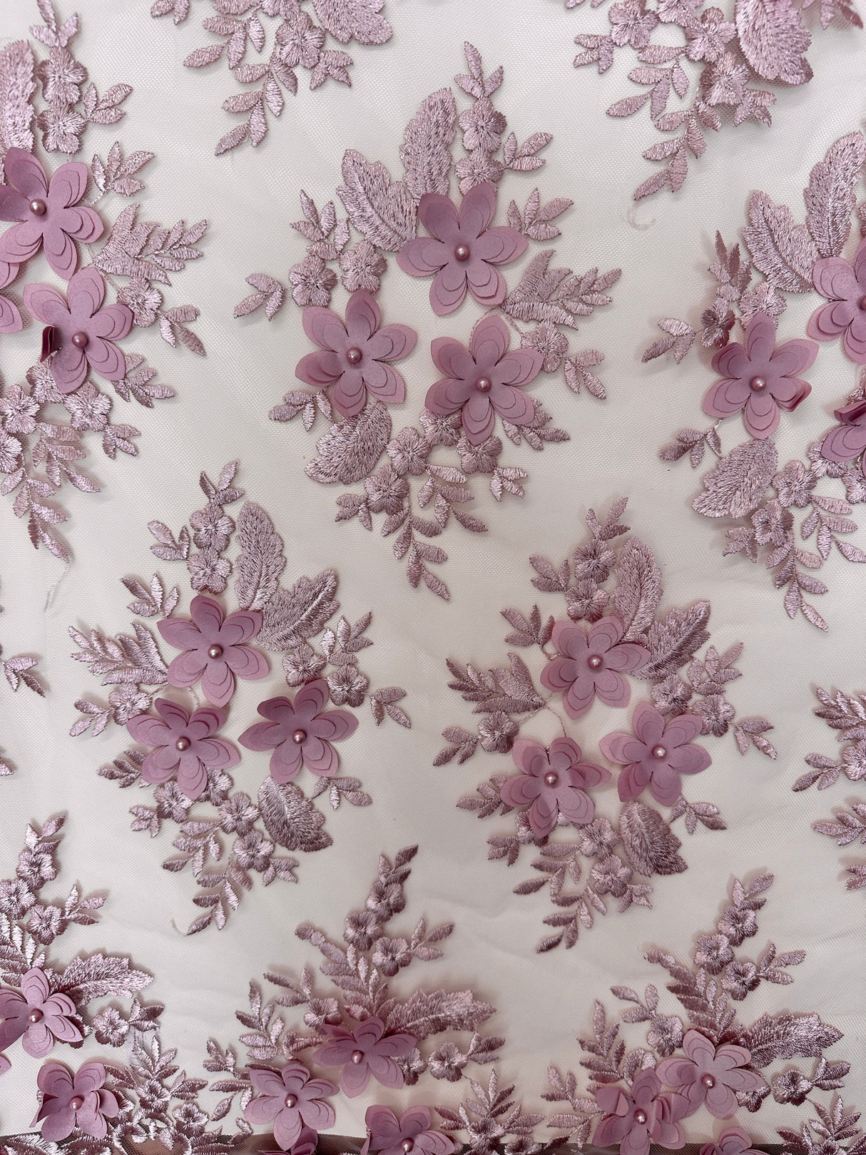 3D Flower Scalloped Mesh Lace Blush