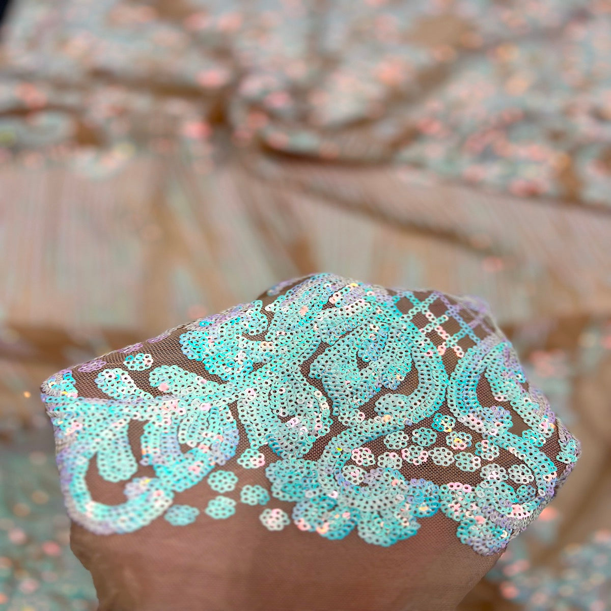 Stretch Sequins Damask Fabric