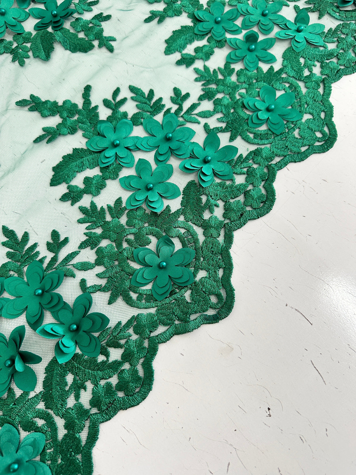 3D Flower Scalloped Mesh Lace