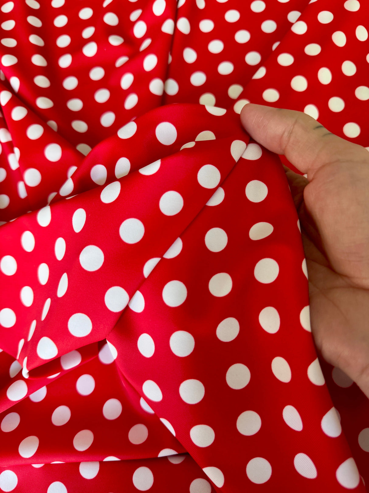 Printed Nylon Spandex Red Polka Dot