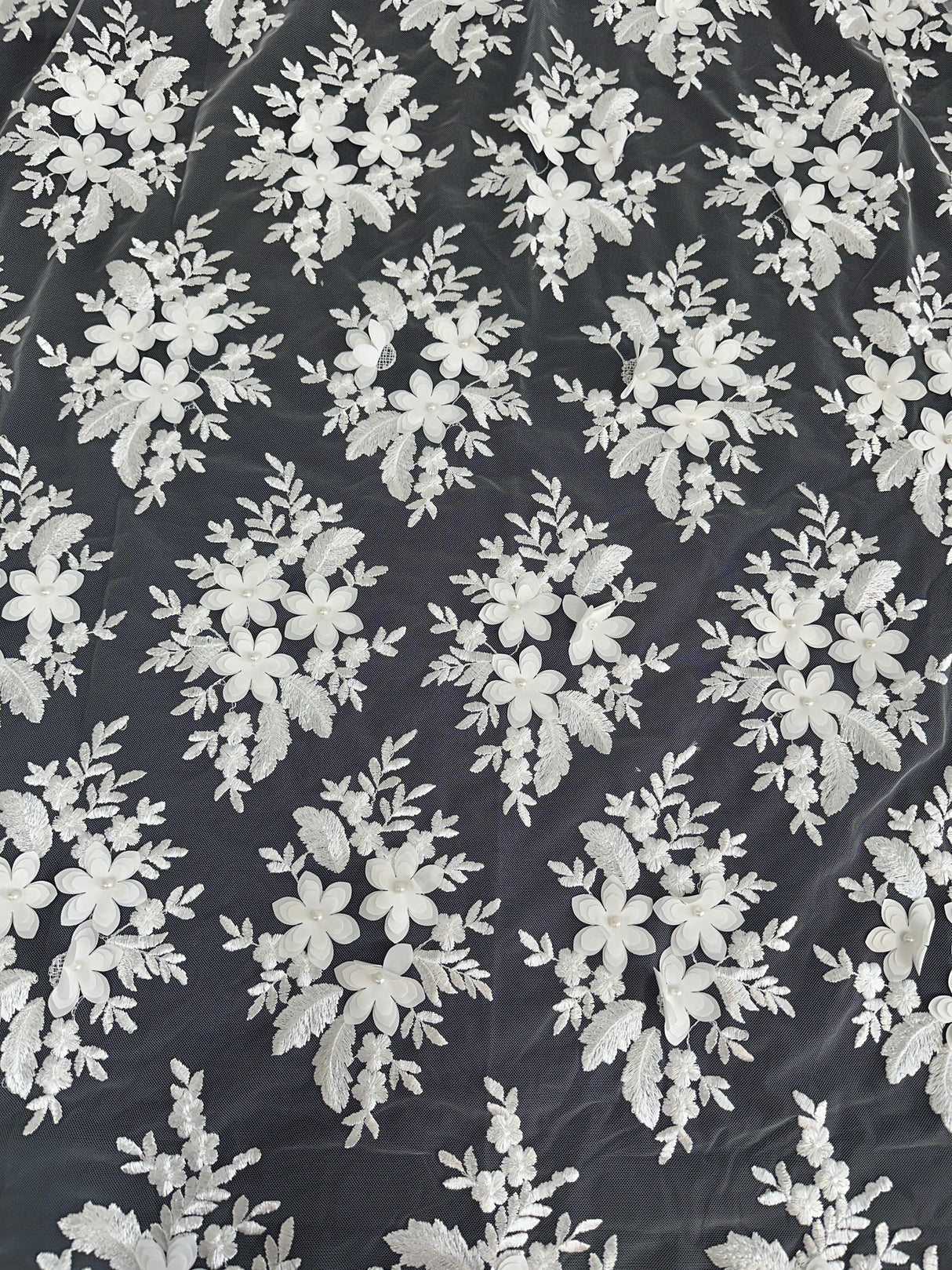 3D Flower Scalloped Mesh Lace White