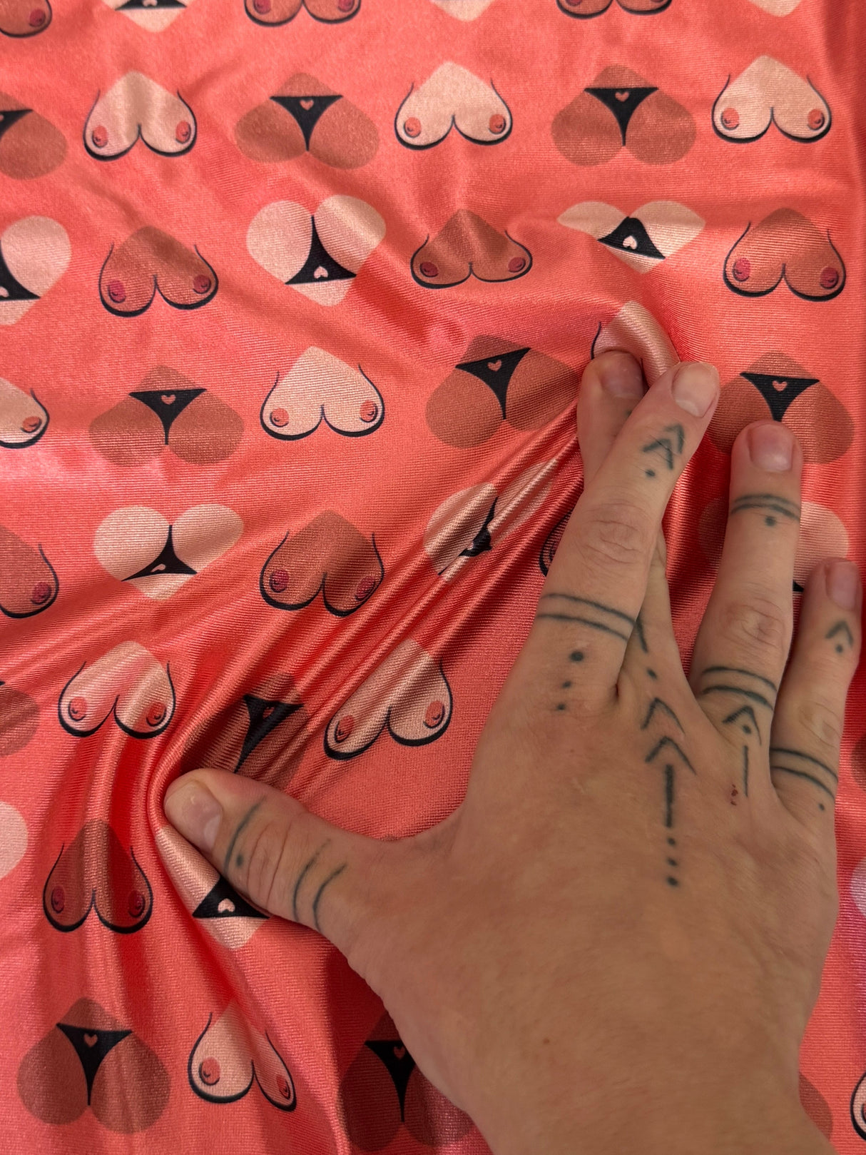 Printed Nylon Spandex Cheeky Hearts Orange