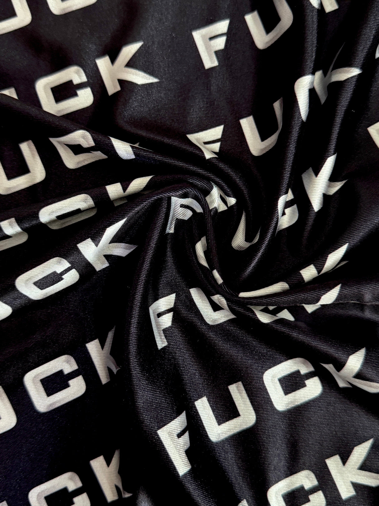 Printed Nylon Spandex Black & White Bold Text