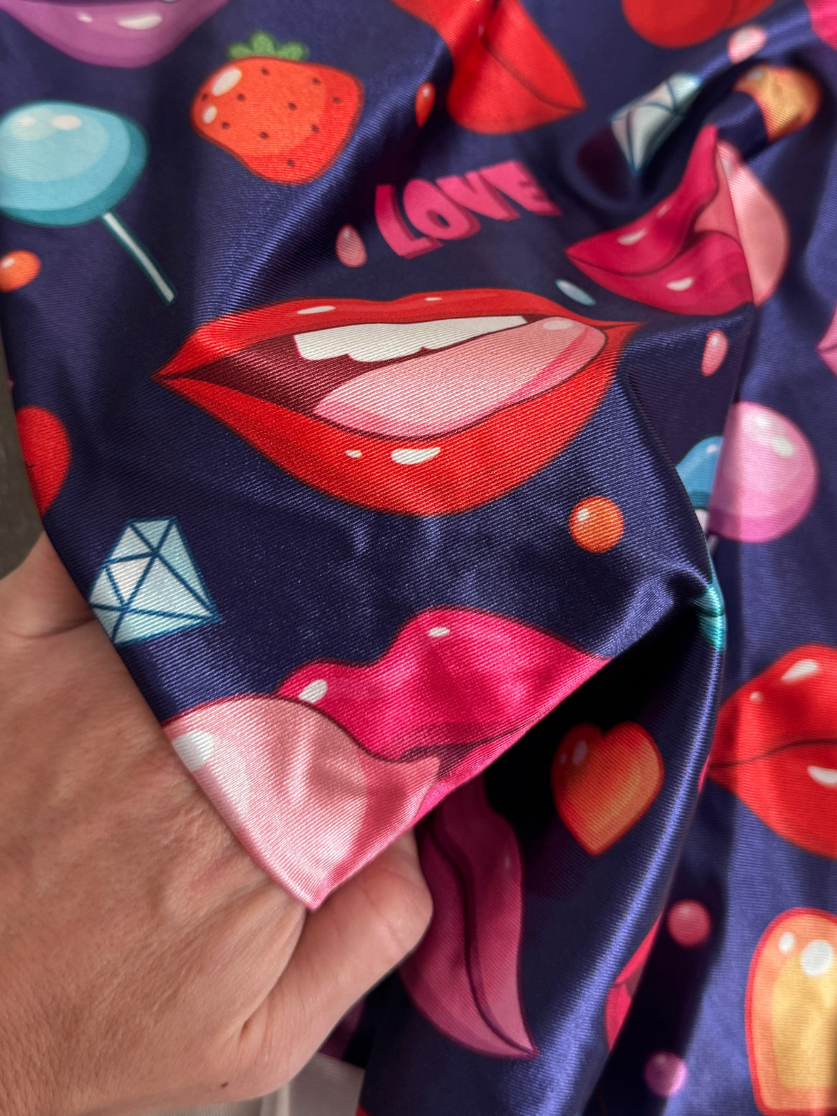 Printed Nylon Spandex Lips & Candy Blue