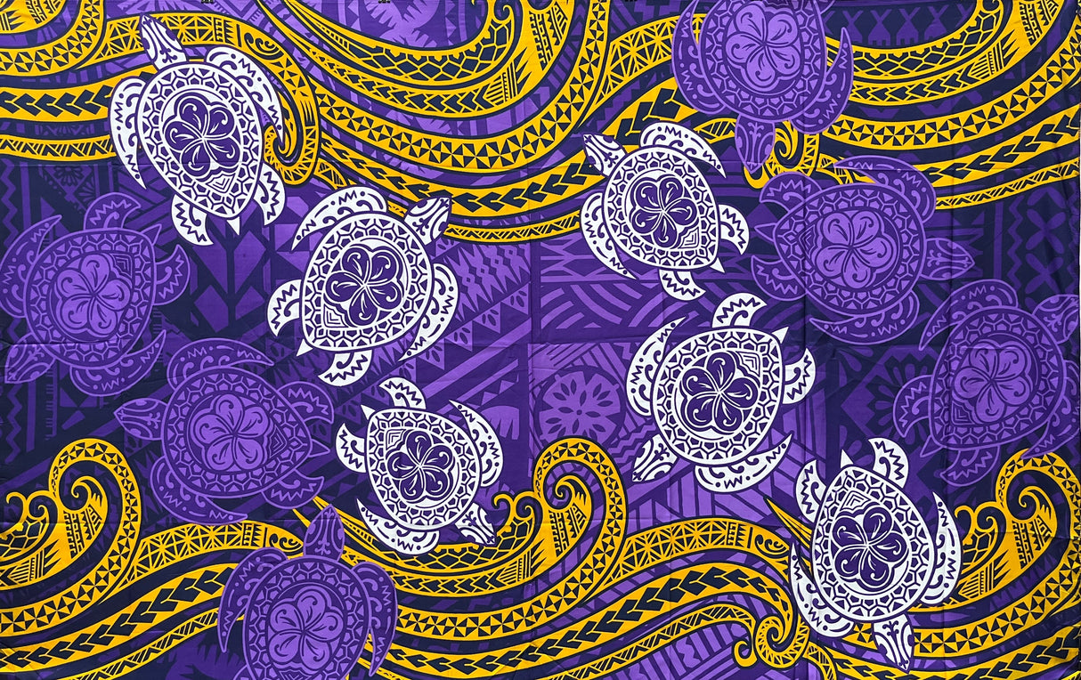 Turtles Traditional Tattoo Polyester Fabric - Floating Turtles, Hibiscus Print, 72" L x 45" W (1 Piece)