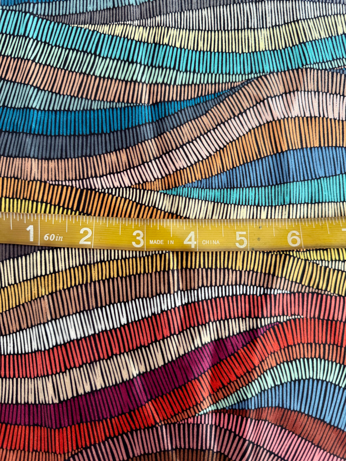 Printed Nylon Spandex Abstract Colorful Wave Lines