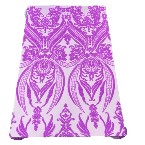 Catina Damask Stretch Sequins Nylon Spandex Mesh Fabric - Iridescent Sequin Damask, 60" Width, 52" Sequin Width (1 Yard)