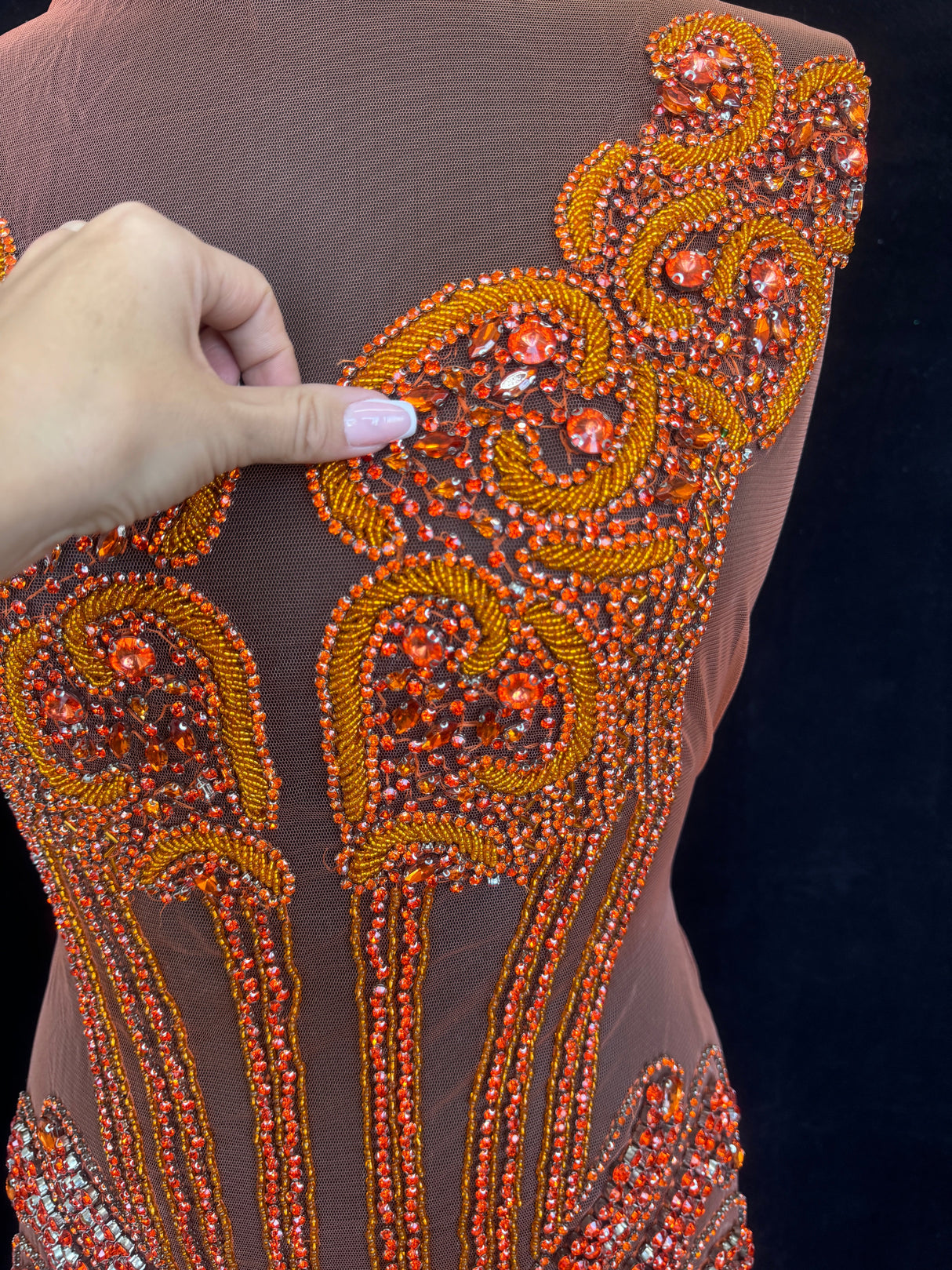 Orange Rhinestone Bodice Appliqué