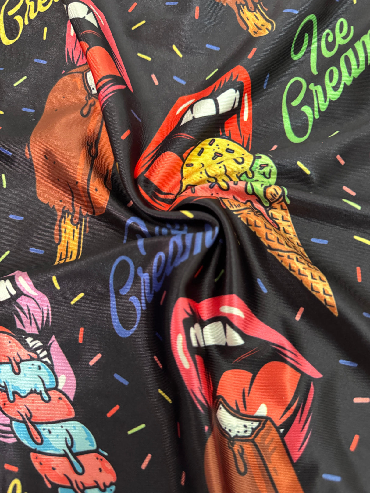 Printed Nylon Spandex Pop Art Lips Black