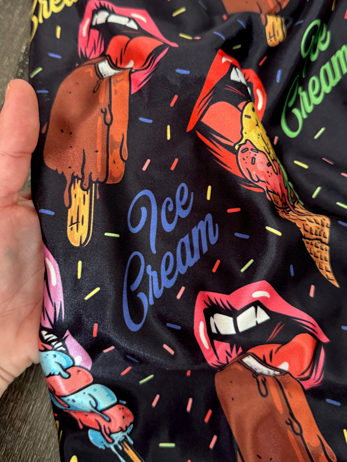 Printed Nylon Spandex Pop Art Lips Black