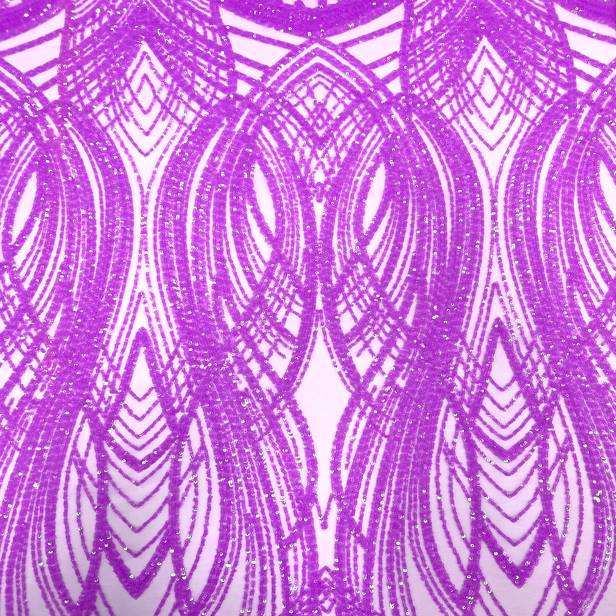 Selena Wave Stretch Sequins Fabric - Nylon Spandex Mesh Fabric, Wave Sequin Design, 60" Width, 52" Sequins Width (1 Yard)