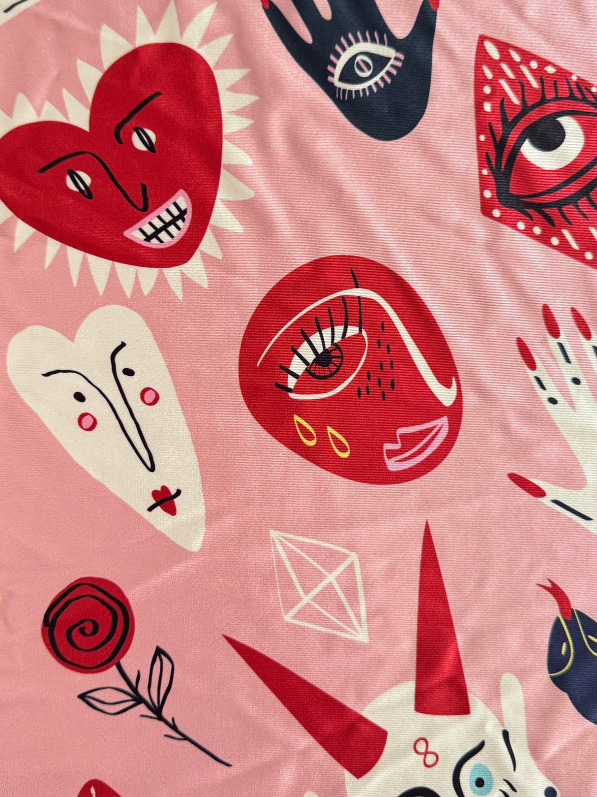 Printed Nylon Spandex Abstract Faces Pink