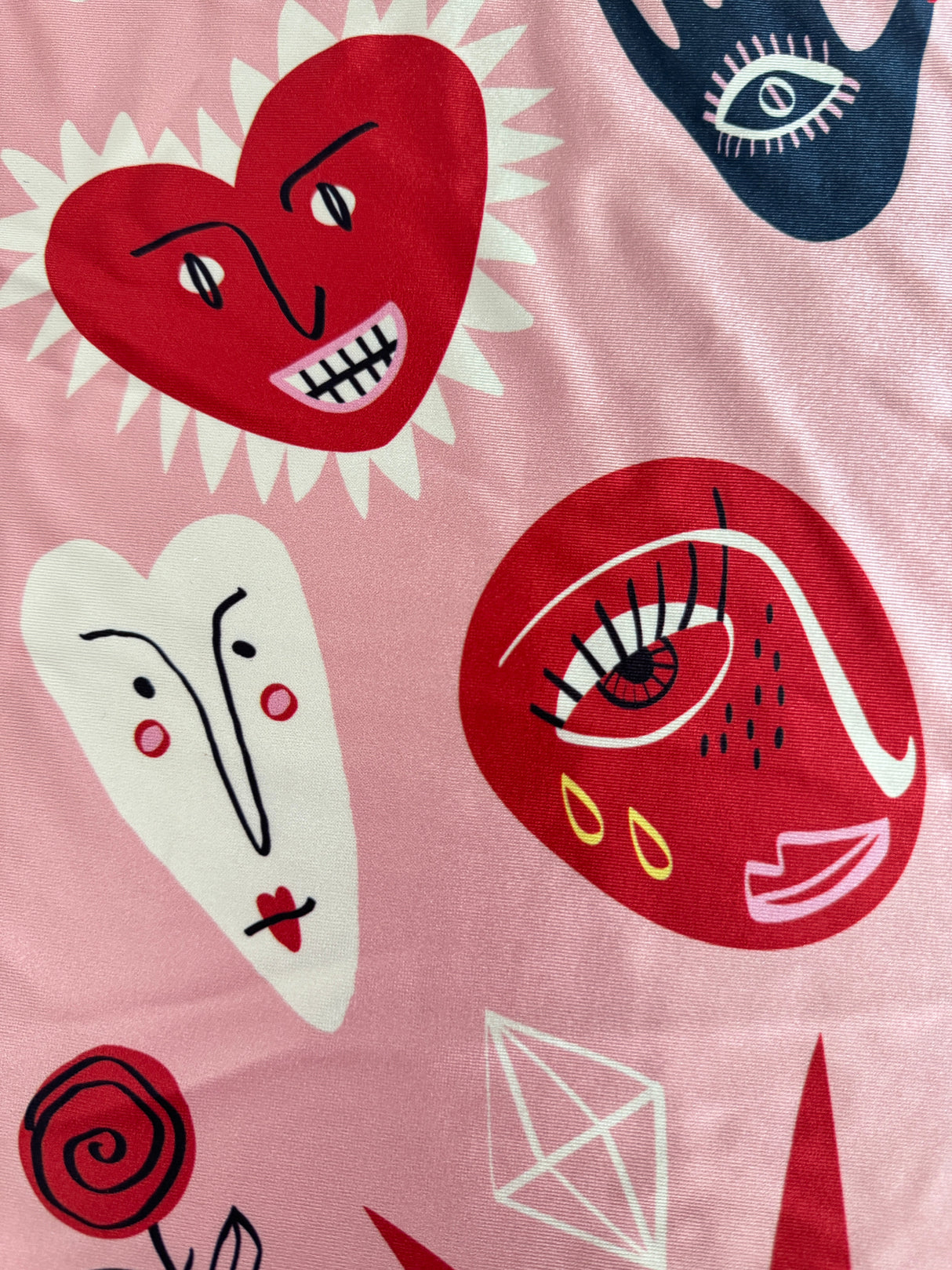 Printed Nylon Spandex Abstract Faces Pink