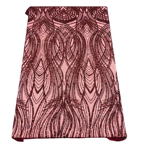 Selena Wave Stretch Sequins Fabric - Nylon Spandex Mesh Fabric, Wave Sequin Design, 60" Width, 52" Sequins Width (1 Yard)