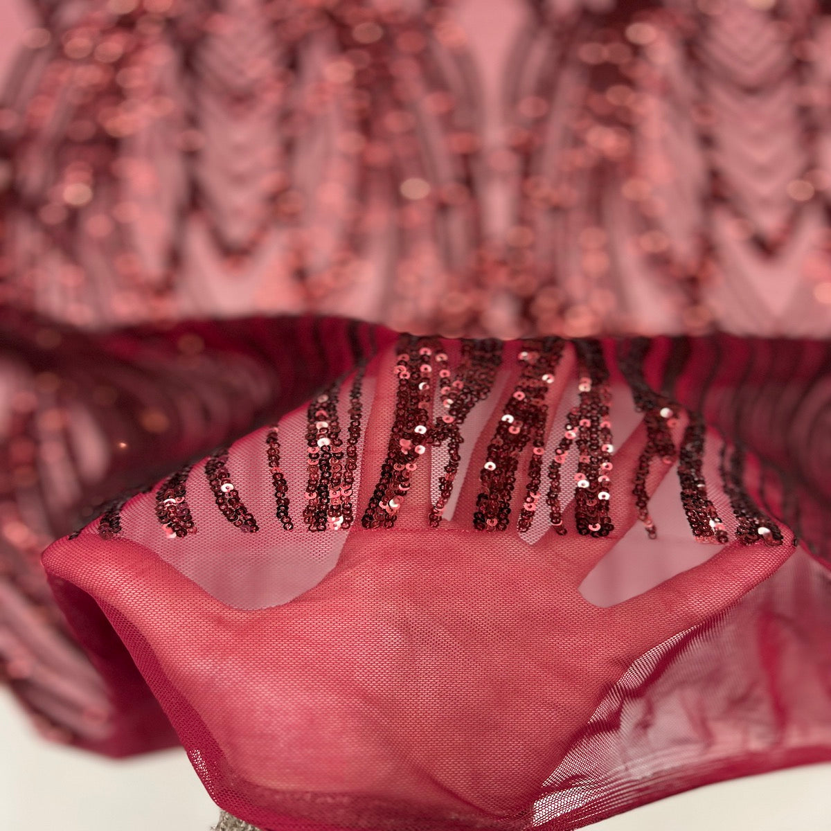 Selena Wave Stretch Sequins Fabric - Nylon Spandex Mesh Fabric, Wave Sequin Design, 60" Width, 52" Sequins Width (1 Yard)
