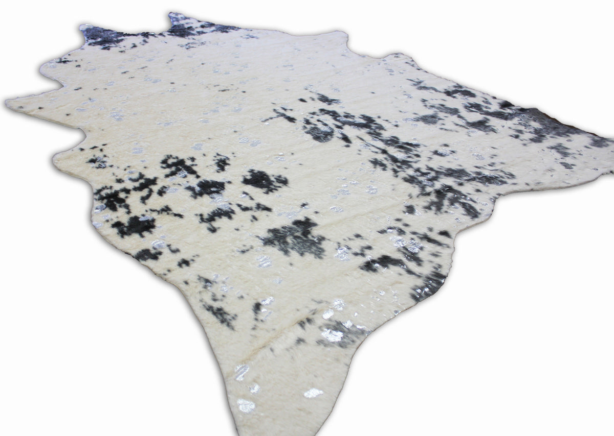 Vegan Cream Metallic Shiny Glow Faux Hide Area Rug/Carpet for Elegant Décor