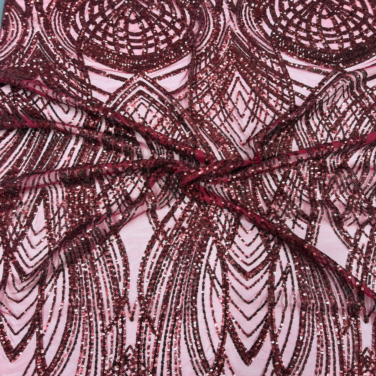 Selena Wave Stretch Sequins Fabric - Nylon Spandex Mesh Fabric, Wave Sequin Design, 60" Width, 52" Sequins Width (1 Yard)