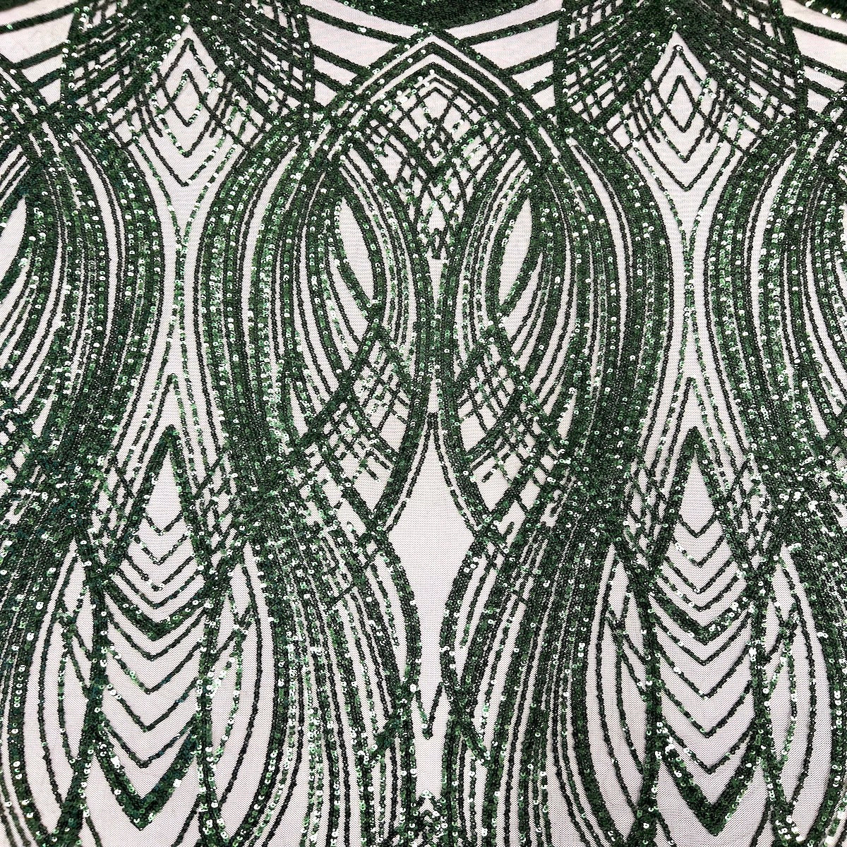 Selena Wave Stretch Sequins Fabric - Nylon Spandex Mesh Fabric, Wave Sequin Design, 60" Width, 52" Sequins Width (1 Yard)