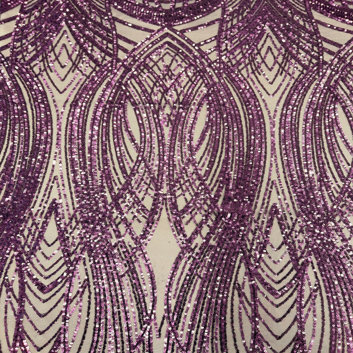 Selena Wave Stretch Sequins Fabric - Nylon Spandex Mesh Fabric, Wave Sequin Design, 60" Width, 52" Sequins Width (1 Yard)