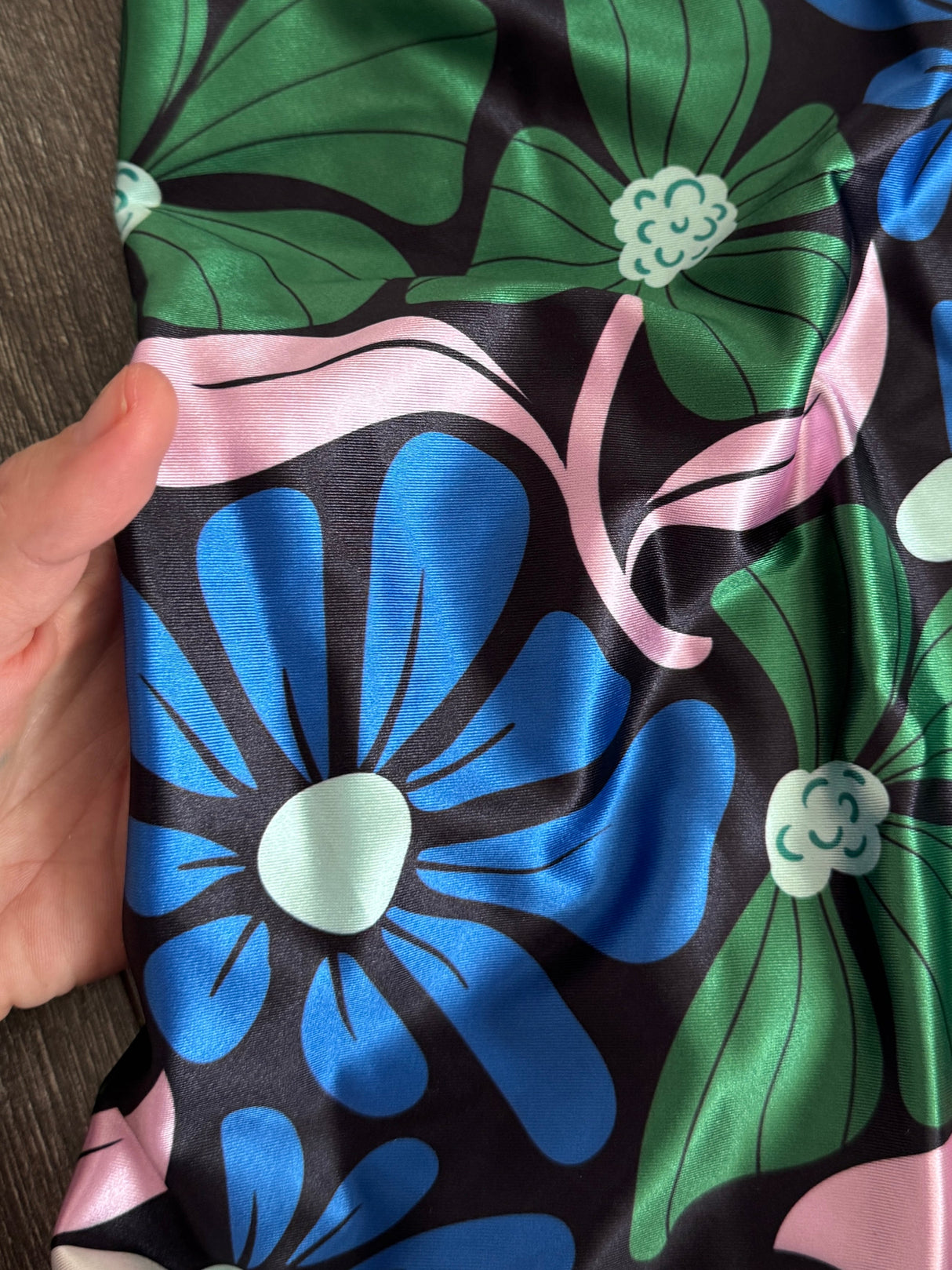 Printed Nylon Spandex Blue Retro Blossom Flowers