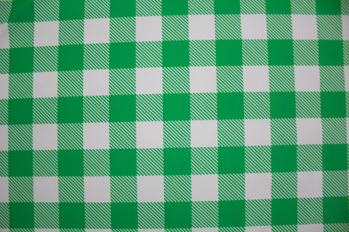 Green Gingham Print Spandex Fabric - Green Gingham, 58"/60" Width (1 Yard)