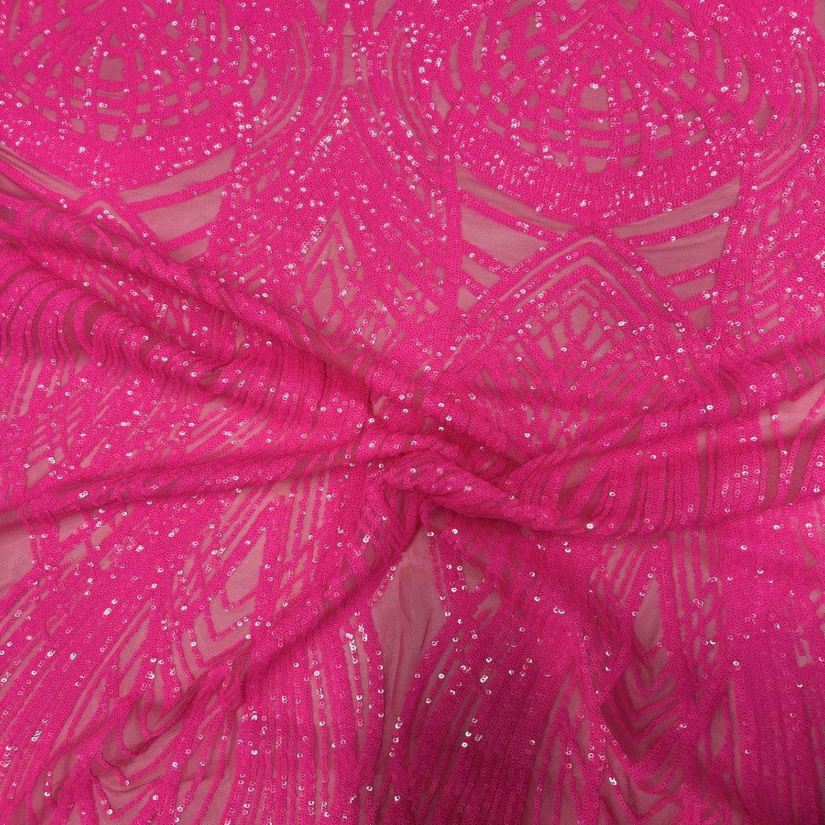 Selena Wave Stretch Sequins Fabric - Nylon Spandex Mesh Fabric, Wave Sequin Design, 60" Width, 52" Sequins Width (1 Yard)