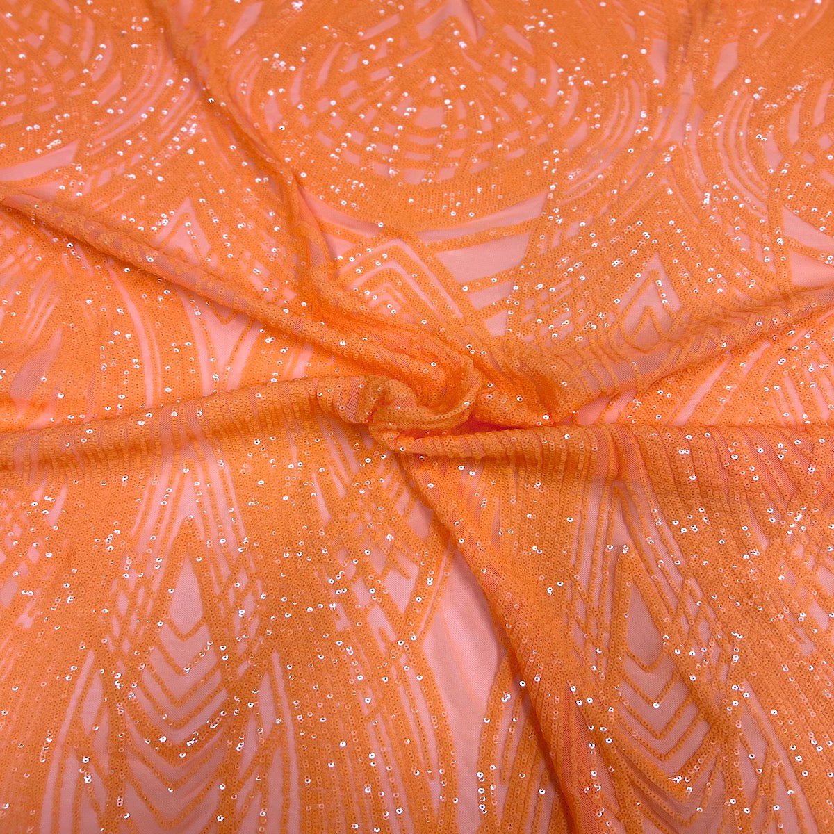 Selena Wave Stretch Sequins Fabric - Nylon Spandex Mesh Fabric, Wave Sequin Design, 60" Width, 52" Sequins Width (1 Yard)