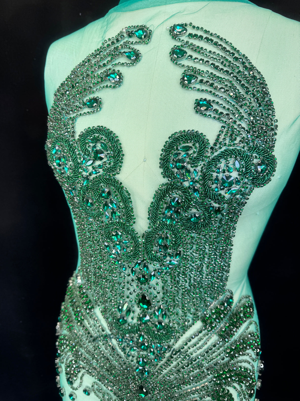 Emerald Green Rhinestone Bodice Applique