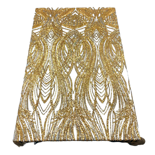 Selena Wave Stretch Sequins Fabric - Nylon Spandex Mesh Fabric, Wave Sequin Design, 60" Width, 52" Sequins Width (1 Yard)