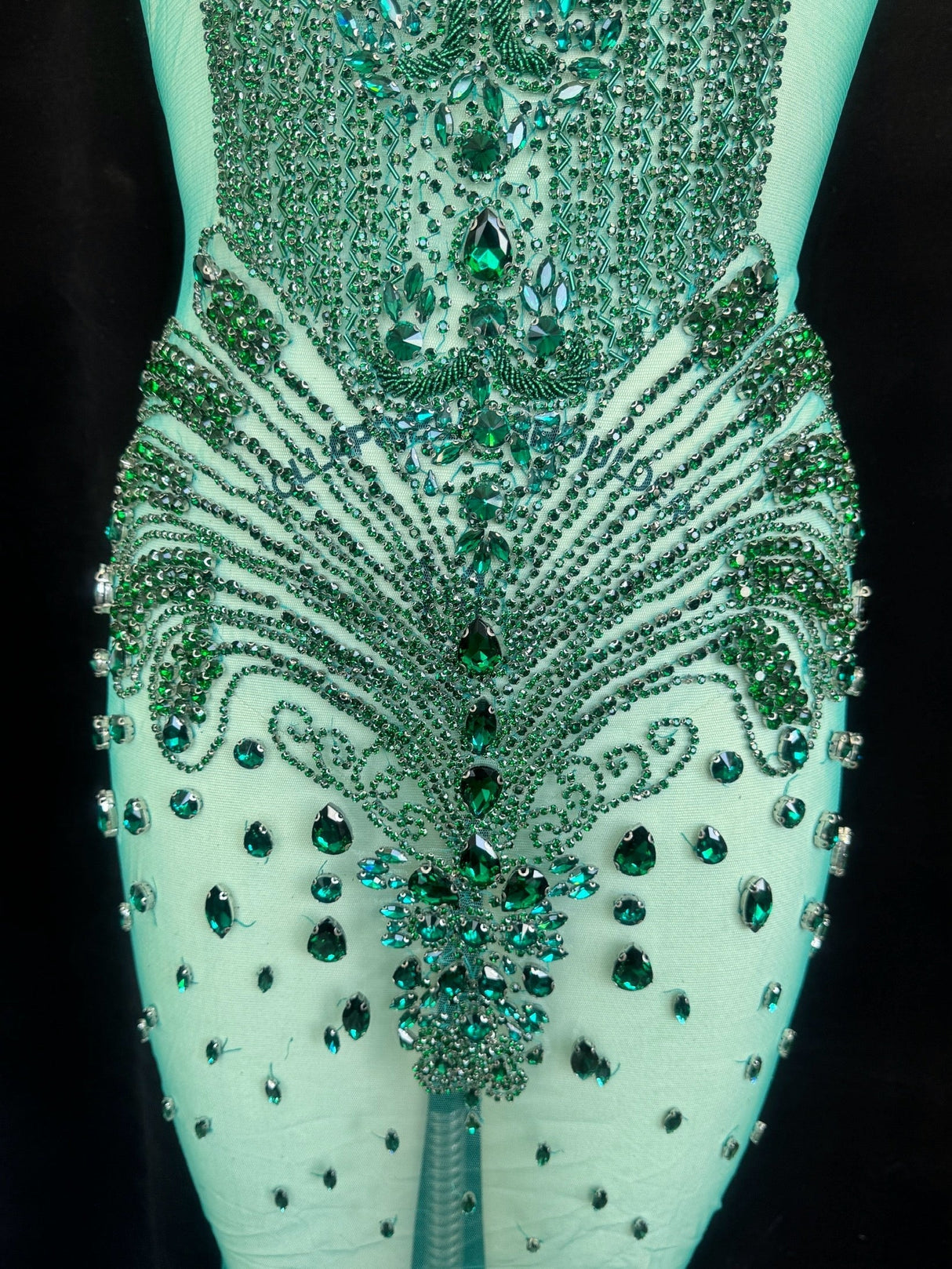 Emerald Green Rhinestone Bodice Applique