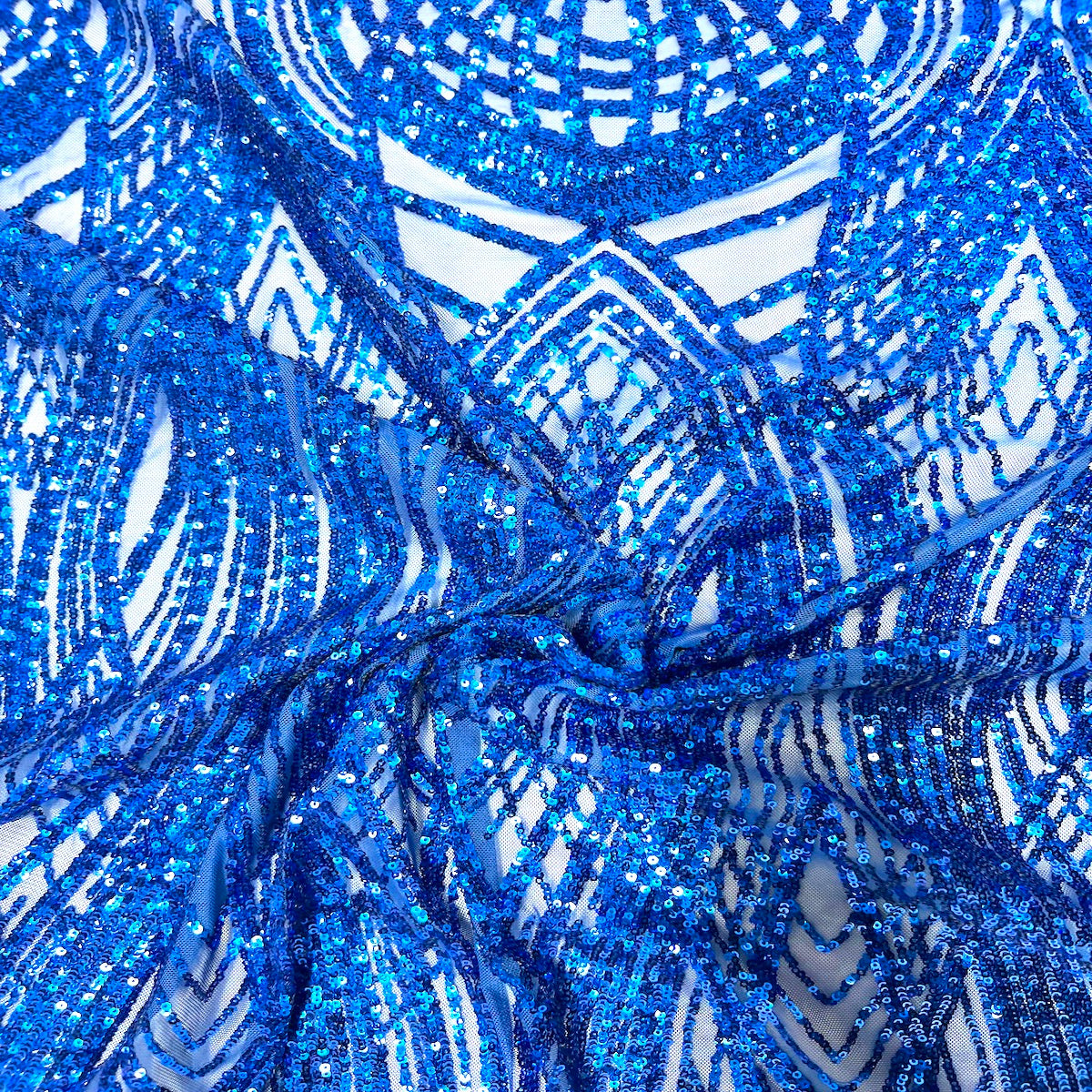 Selena Wave Stretch Sequins Fabric - Nylon Spandex Mesh Fabric, Wave Sequin Design, 60" Width, 52" Sequins Width (1 Yard)