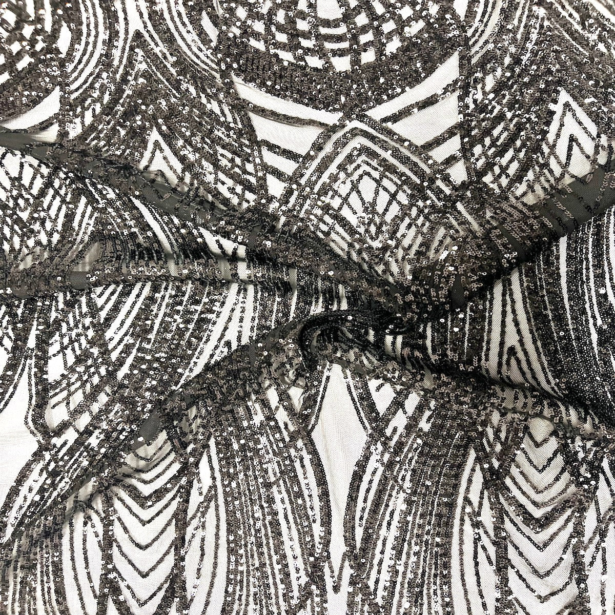Selena Wave Stretch Sequins Fabric - Nylon Spandex Mesh Fabric, Wave Sequin Design, 60" Width, 52" Sequins Width (1 Yard)