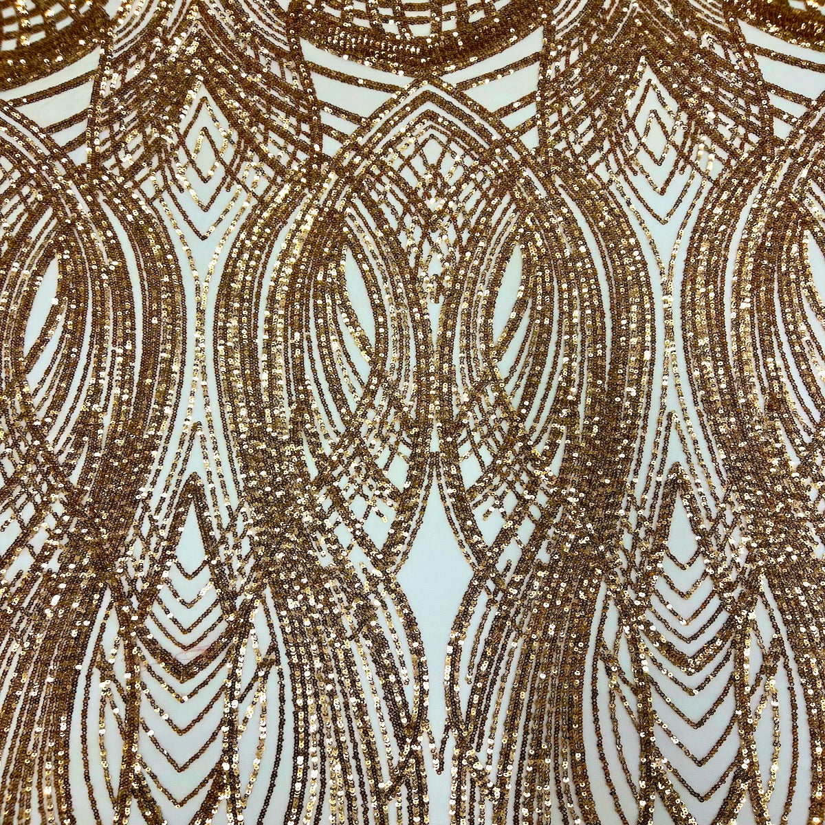 Selena Wave Stretch Sequins Fabric - Nylon Spandex Mesh Fabric, Wave Sequin Design, 60" Width, 52" Sequins Width (1 Yard)