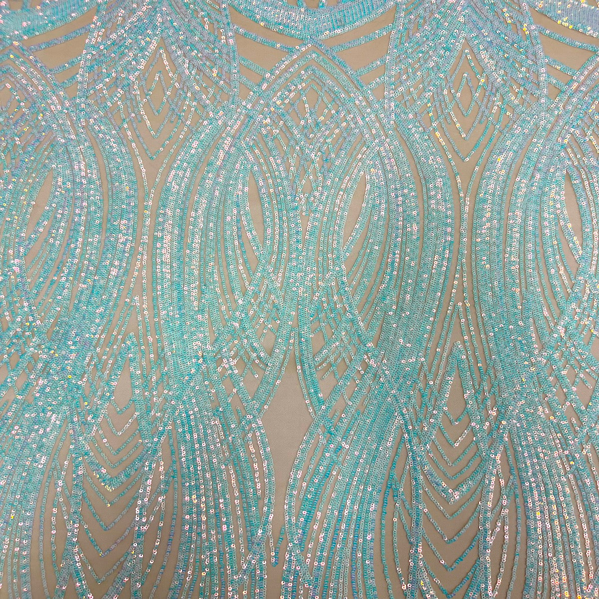 Selena Wave Stretch Sequins Fabric - Nylon Spandex Mesh Fabric, Wave Sequin Design, 60" Width, 52" Sequins Width (1 Yard)