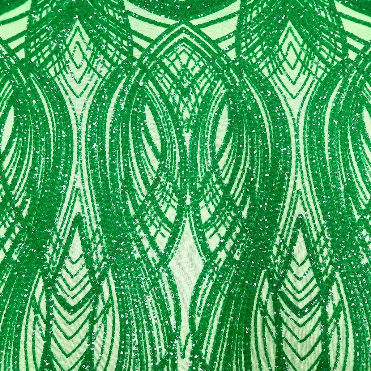 Selena Wave Stretch Sequins Fabric - Nylon Spandex Mesh Fabric, Wave Sequin Design, 60" Width, 52" Sequins Width (1 Yard)