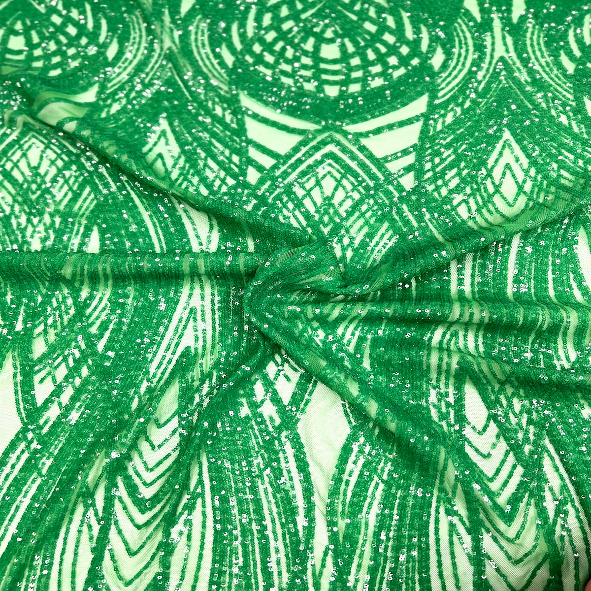 Selena Wave Stretch Sequins Fabric - Nylon Spandex Mesh Fabric, Wave Sequin Design, 60" Width, 52" Sequins Width (1 Yard)