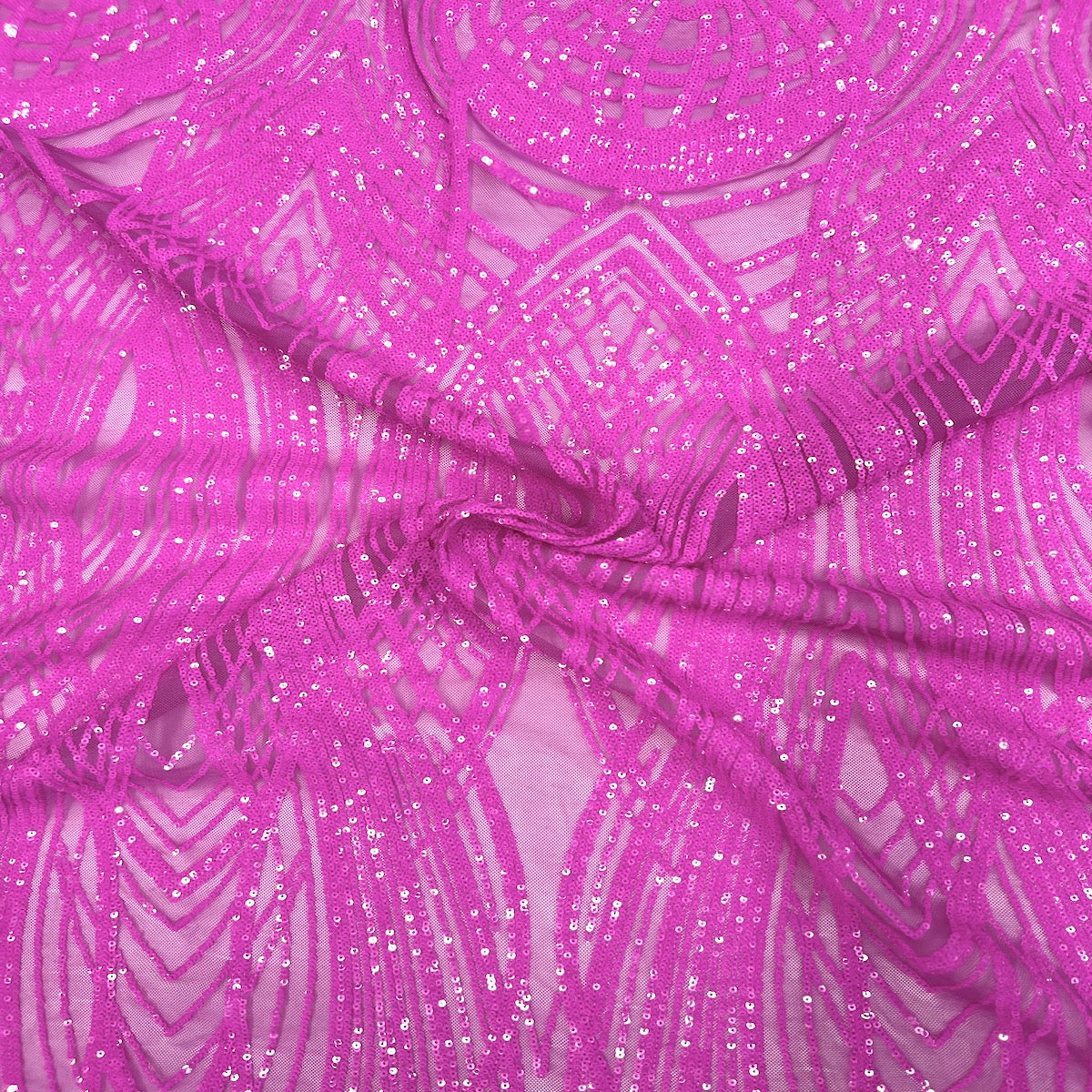 Selena Wave Stretch Sequins Fabric - Nylon Spandex Mesh Fabric, Wave Sequin Design, 60" Width, 52" Sequins Width (1 Yard)
